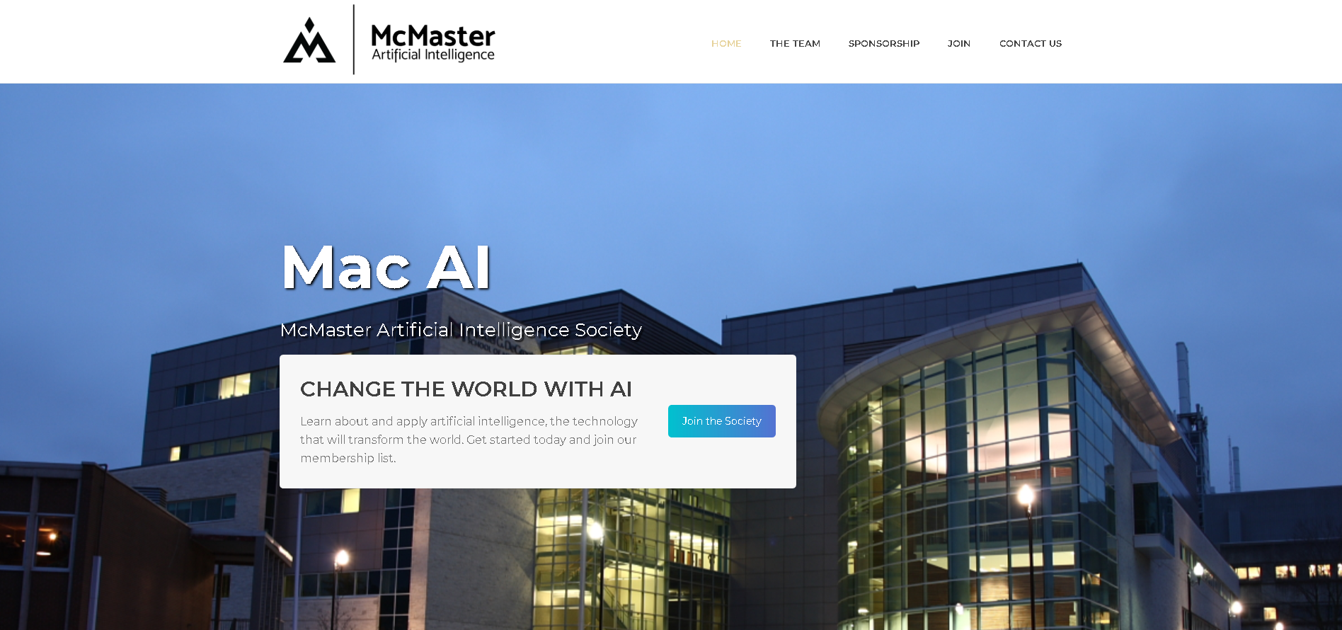 Screenshot of McMaster AI homepage